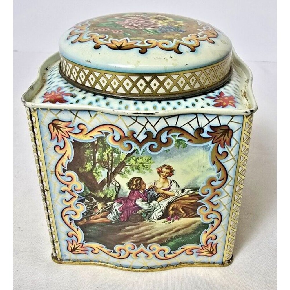 Vintage Daher Biscuit Tin Romance In The Forest Scene 4 1/2" - Picture 3 of 16